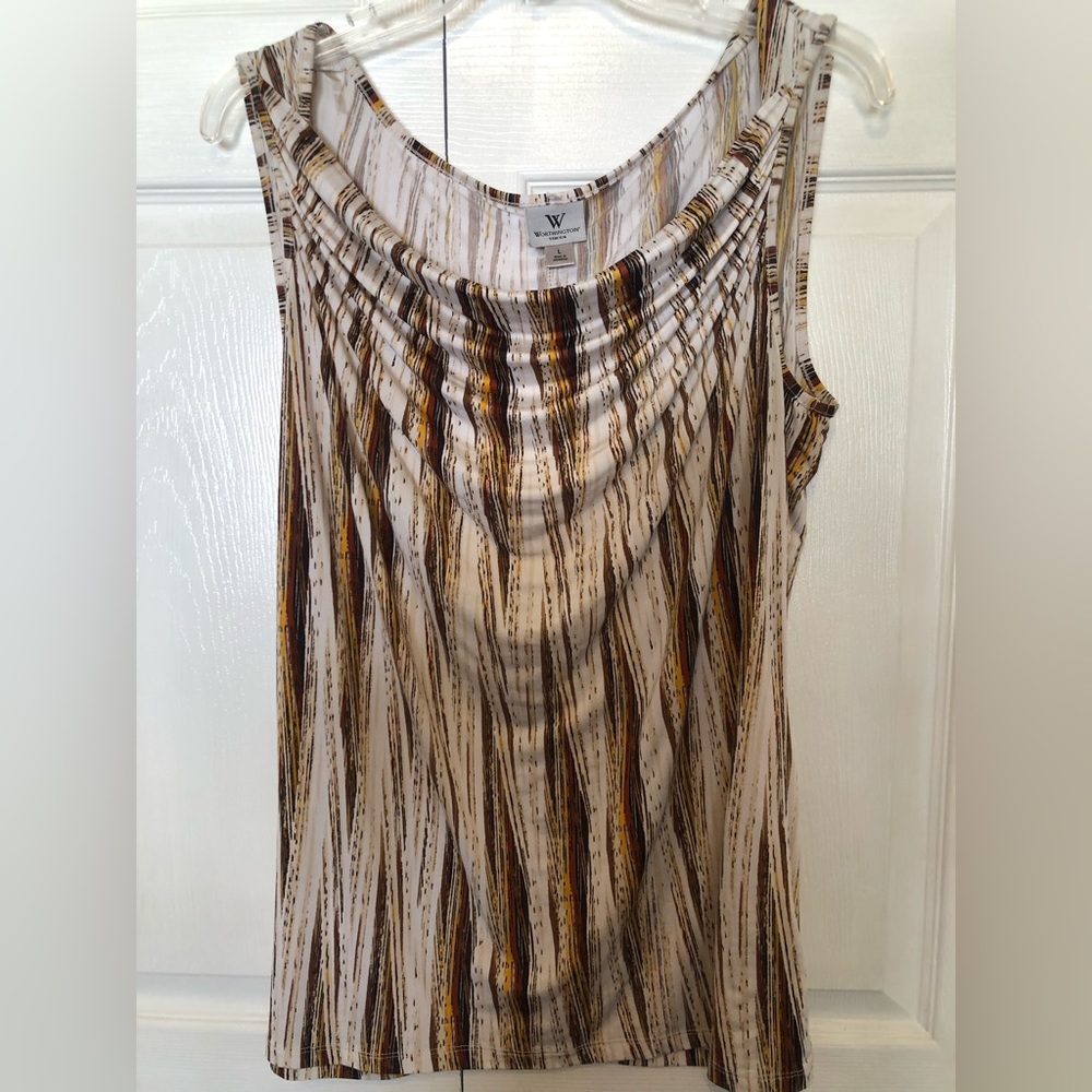 Worthington multi color silky blouse with draped neck